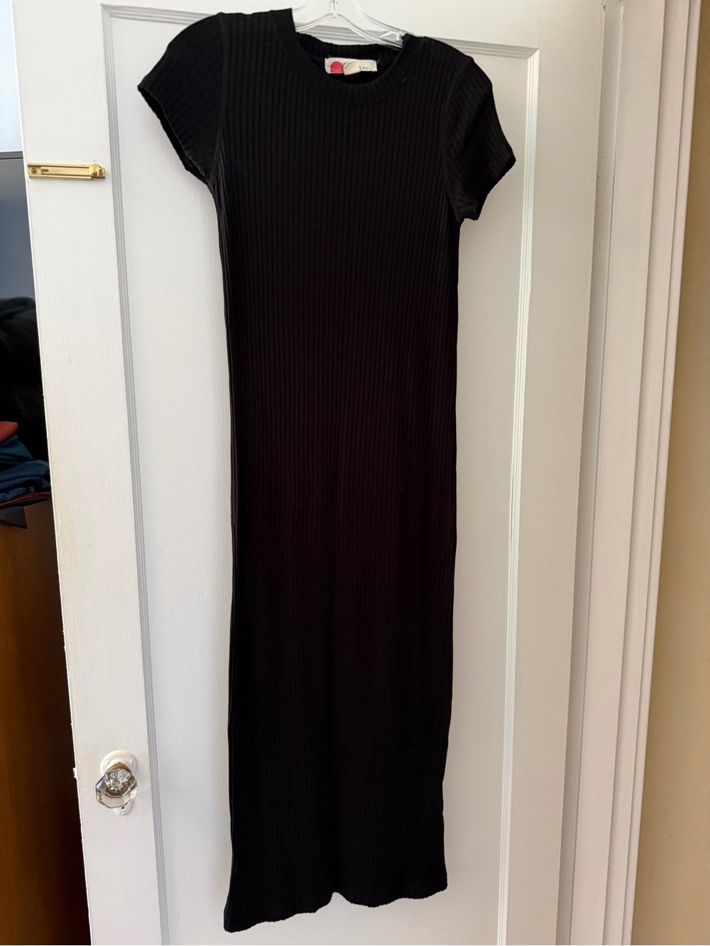 Free People Black Ribbed Short-Sleeve Maxi Dress